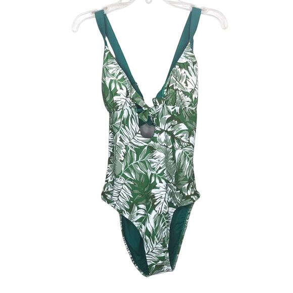 VIGOSS Green Palm Tree One Piece Swimsuit Cut Out Open Back Slimming Large - Picture 2 of 9